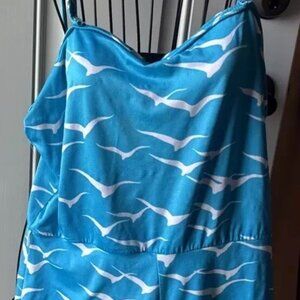 Vtg Retro pinup CEEB OF MIAMI  1pc  SWIMSUIT romper Sz 10 BEACH blue-seagulls
